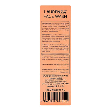 Laurenza Vitamin C Face Wash, Olive Oil, Citric Acid, For Even Skin Tone, 100ml - Image 2