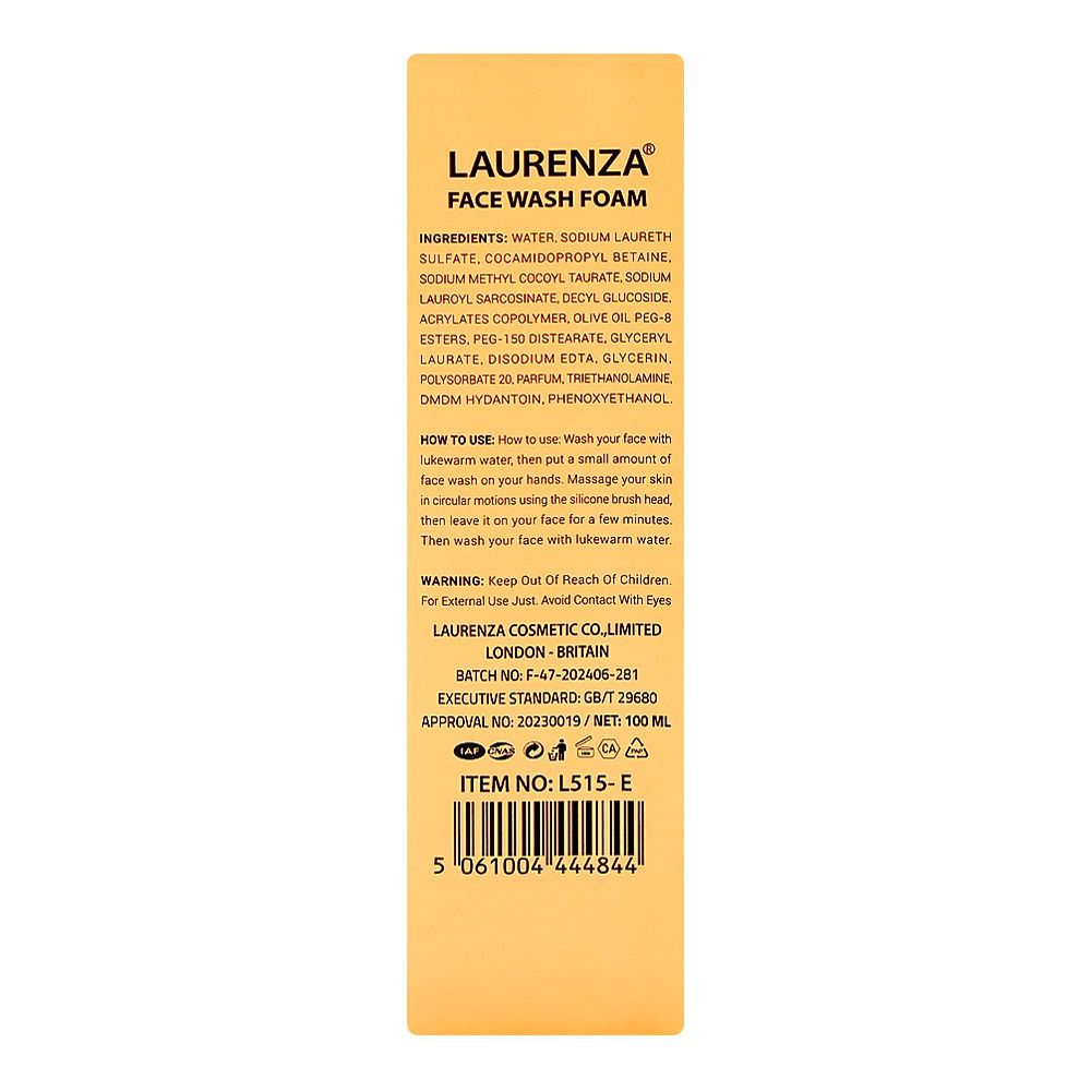 Laurenza Vitamin E Foam Face Wash, Olive Oil, Glycerin, 100ml - Image 2