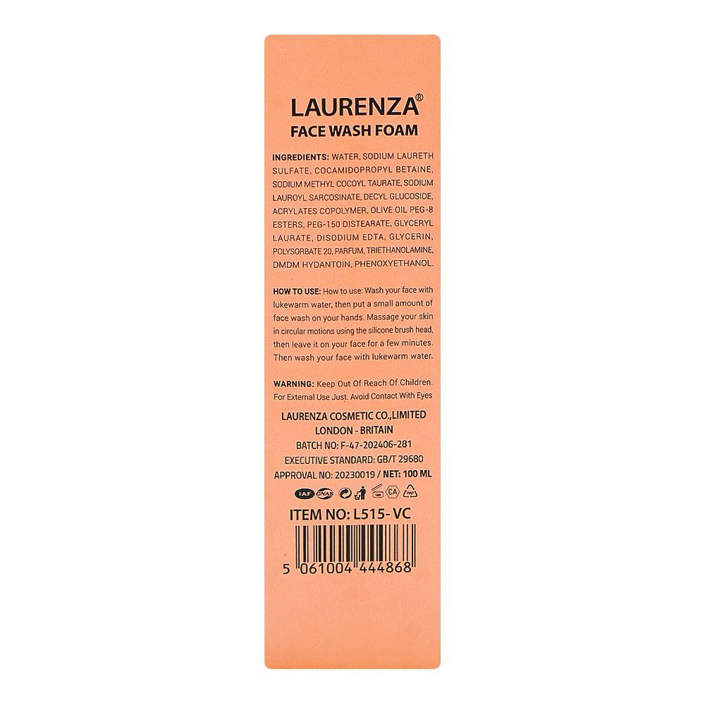 Laurenza Vitamin C Foam Face Wash, Olive Oil, Glycerin, For Improving Skin Tone & Freshness, 100ml - Image 2