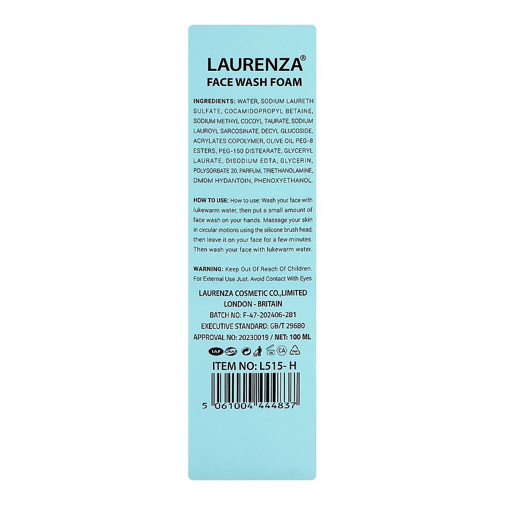 Laurenza Hyaluronic Foam Face Wash, Olive Oil, Glycerin, For Radiant Skin, 100ml - Image 2