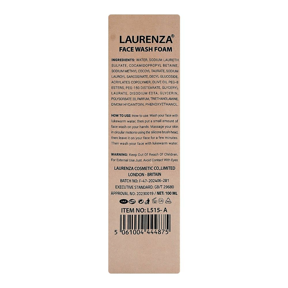 Laurenza AHA + BHA Foam Face Wash, Olive Oil, Glycerin, 100ml - Image 2