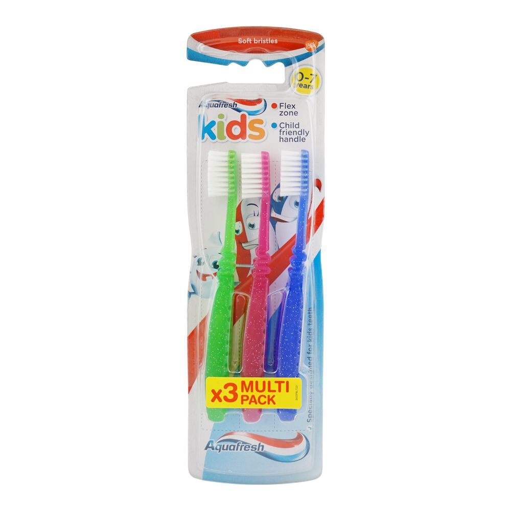 Aquafresh Kids Toothbrush, For 0-7 Years, Soft, Multi Colors, 3-Pack - Main Image