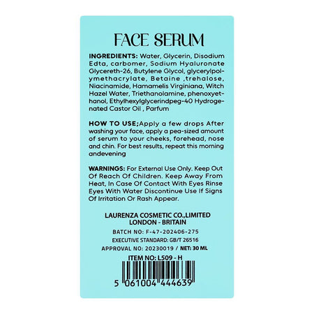 Laurenza Hyaluronic Acid Face Serum, Glycerin, Niacinamide, For Pigmented Skin, 30ml - Image 2
