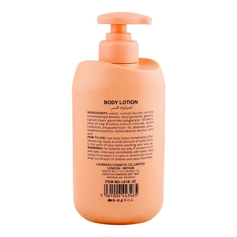 Laurenza Vitamin C Body Lotion, Glycerin, Citric Acid, For Skin Brightness, 500ml - Image 2