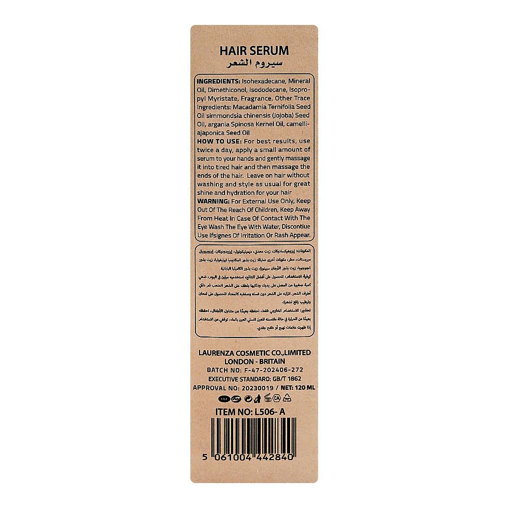 Laurenza AHA + BHA Hair Serum, Ternifolia Seed Oil + Jojoba Seed Oil, For Damaged Hair, 120ml - Image 2