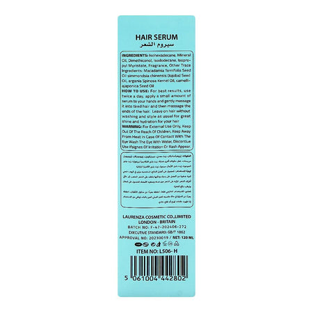 Laurenza Hyaluronic Acid Hair Serum, Mineral Oil, Jojoba Oil, For Damaged Hair, 120ml - Image 2