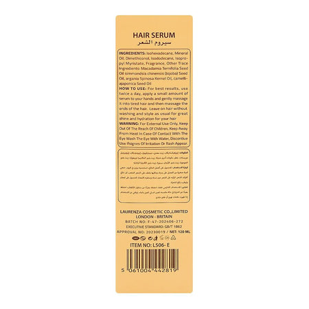 Laurenza Vitamin E Hair Serum, Mineral Oil, Jojoba Seed Oil, For Frizzy Hair, 120ml - Image 2