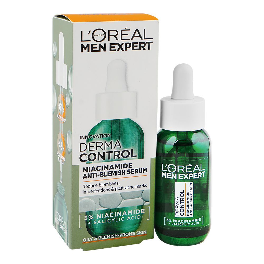 L'Oreal Paris Men Expert Innovation Derma Control Niacinamide Anti-Blemish Serum, Niacinamide, Salicylic Acid, For Oily Skin, 30ml - Main Image