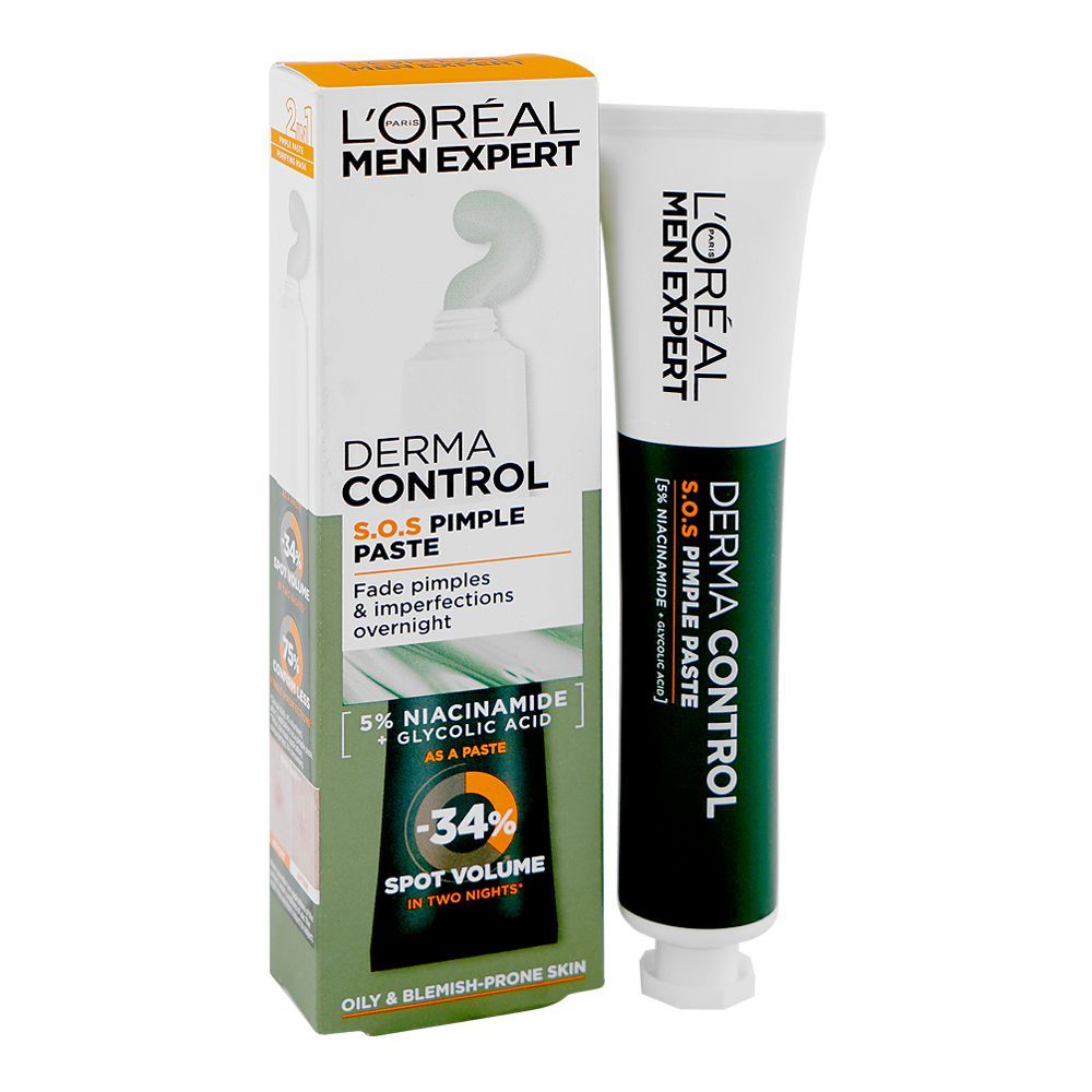 L'Oreal Paris Men Expert Derma Control SOS Pimple Paste, Niacinamide, Glycolic Acid, For Oily Skin, 45ml - Main Image