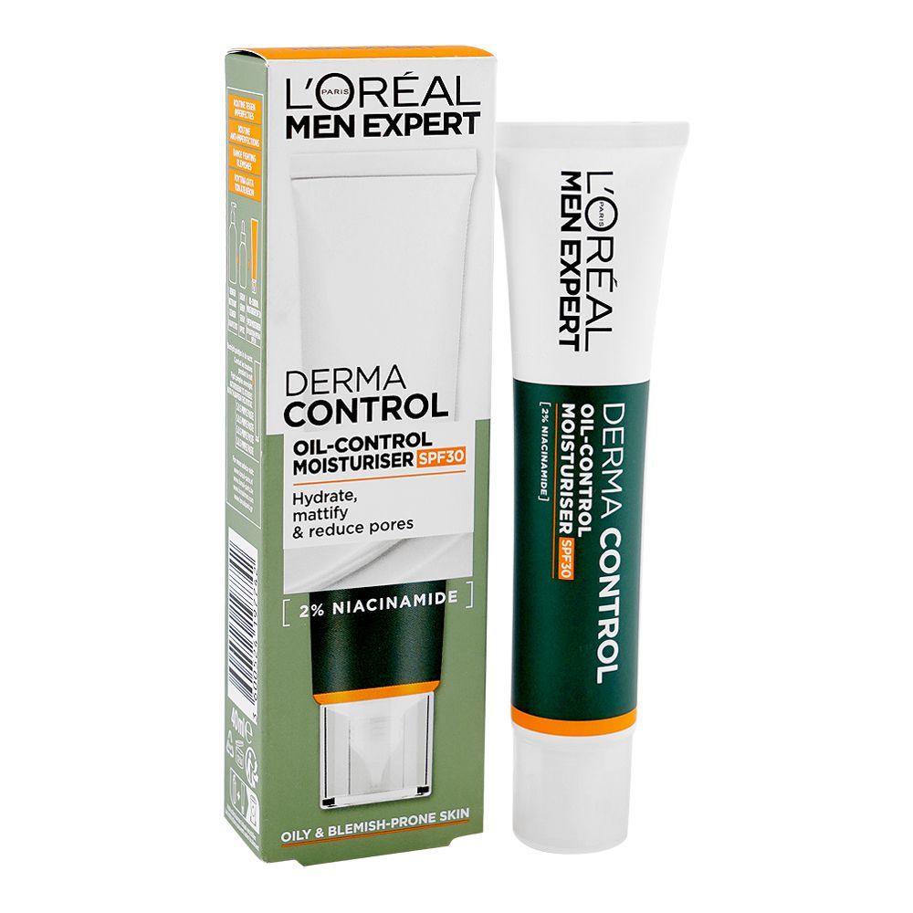 L'Oreal Paris Men Expert Derma Control Oil-Control Moisturizer, SPF30, Niacinamide, For Oily Skin, 40ml - Main Image