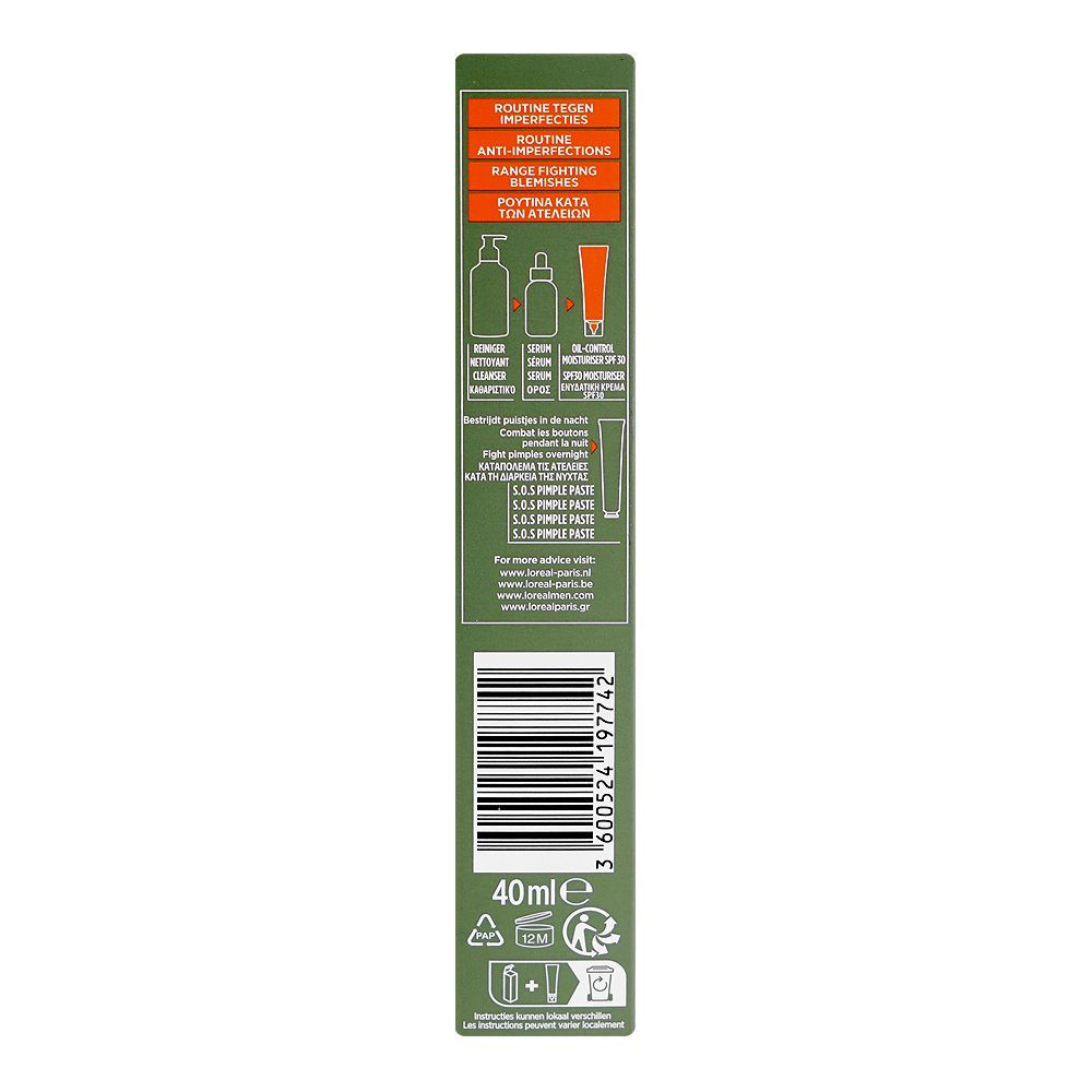 L'Oreal Paris Men Expert Derma Control Oil-Control Moisturizer, SPF30, Niacinamide, For Oily Skin, 40ml - Image 2