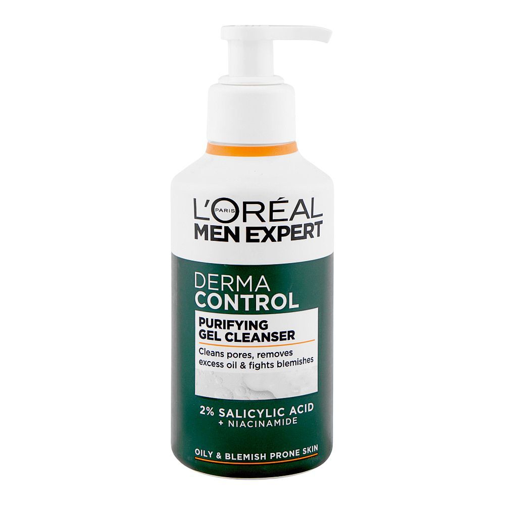 L'Oreal Paris Men Expert Derma Control Purifying Gel Cleanser, Salicylic Acid, Niacinamide, For Oily Skin, 260ml - Main Image