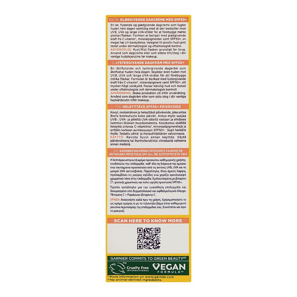 Garnier Skin Active Vitamin C Daily UV Glow-Boosting Fluid, SPF50+ Vegan, 40ml - Image 2