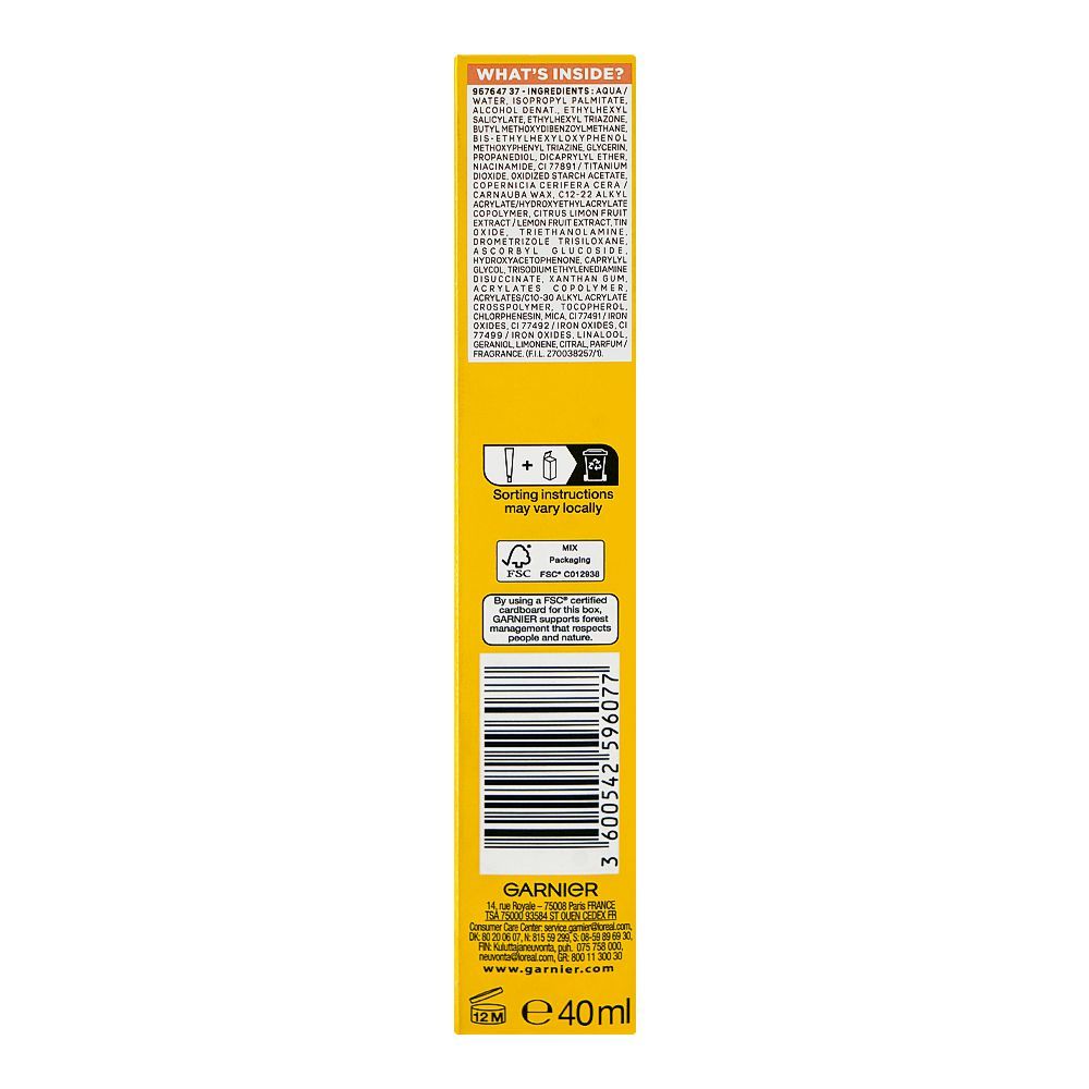 Garnier Skin Active Vitamin C Daily UV Glow-Boosting Fluid, SPF50+ Vegan, 40ml - Image 3