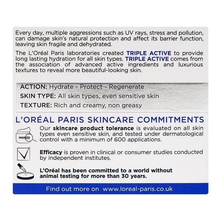 L'Oreal Paris Triple Active 24H Comforting Moisturizer Night Cream, Glycerin, Ceramide, For All Types Of Skin, 50ml - Image 2