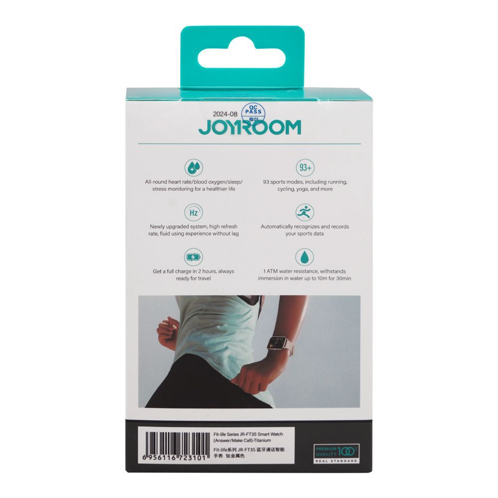 Joyroom 1.96 Inches HD TFT Display Fit-Life Series Smart Watch, 350mAh Battery, 1 ATM Water Resistance, 8-10 Days Run Time, Titanium, JR-FT3S - Image 3