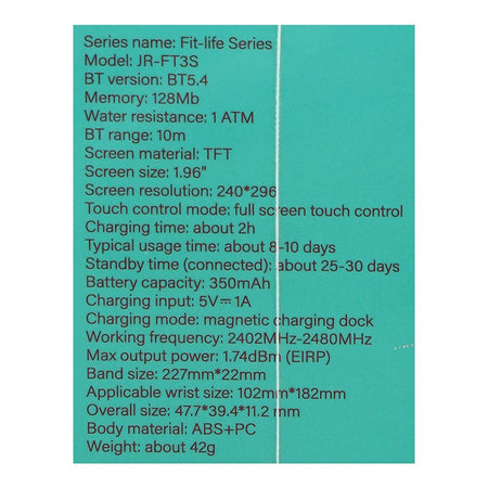 Joyroom 1.96 Inches HD TFT Display Fit-Life Series Smart Watch, 350mAh Battery, 1 ATM Water Resistance, 8-10 Days Run Time, Titanium, JR-FT3S - Image 6