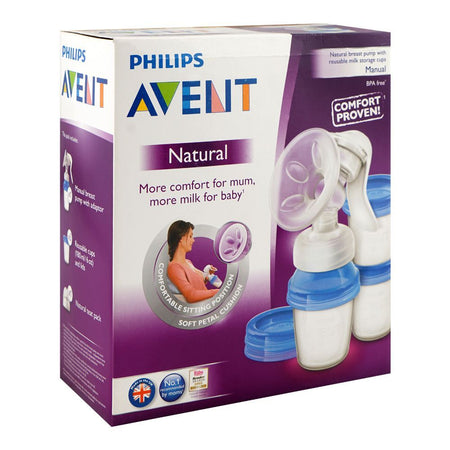 Avent Natural Manual Breast Pump With 180ml Reusable Milk Storage Cups, BPA Free, SCF330/13 - Main Image
