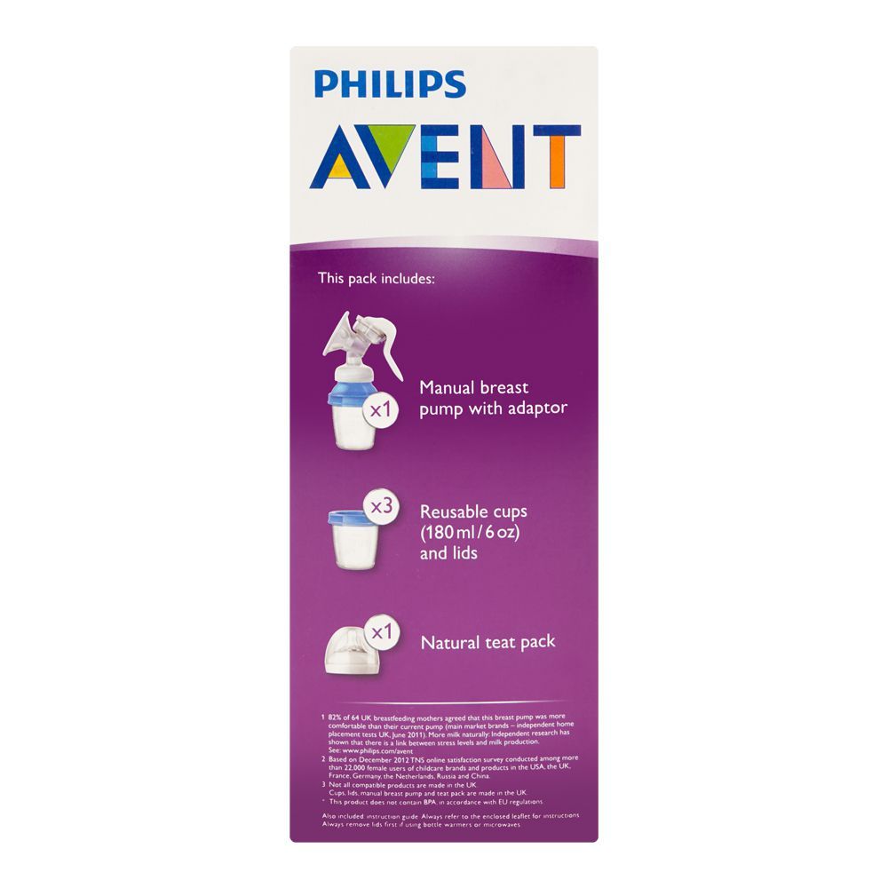 Avent Natural Manual Breast Pump With 180ml Reusable Milk Storage Cups, BPA Free, SCF330/13 - Image 2