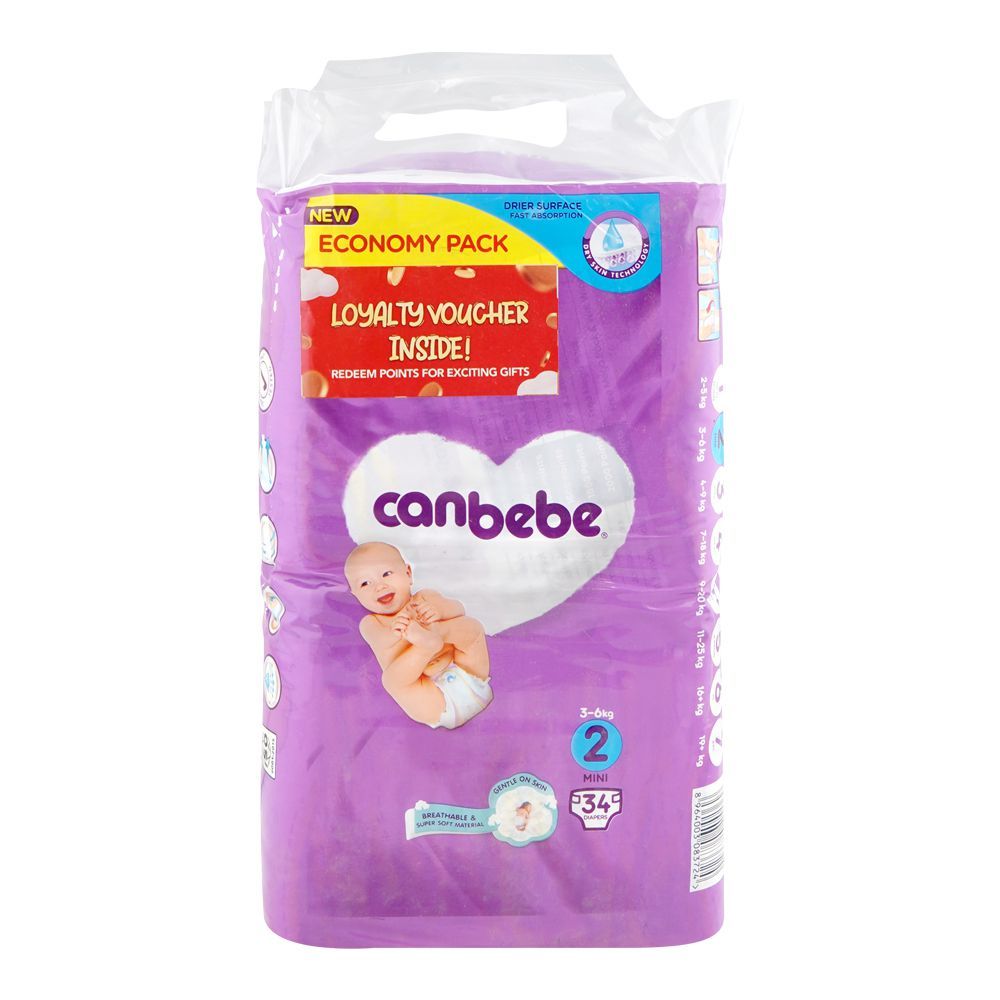 Canbebe Diapers Economy Pack, Mini No.2, 3-6KG, 34-Pack - Main Image