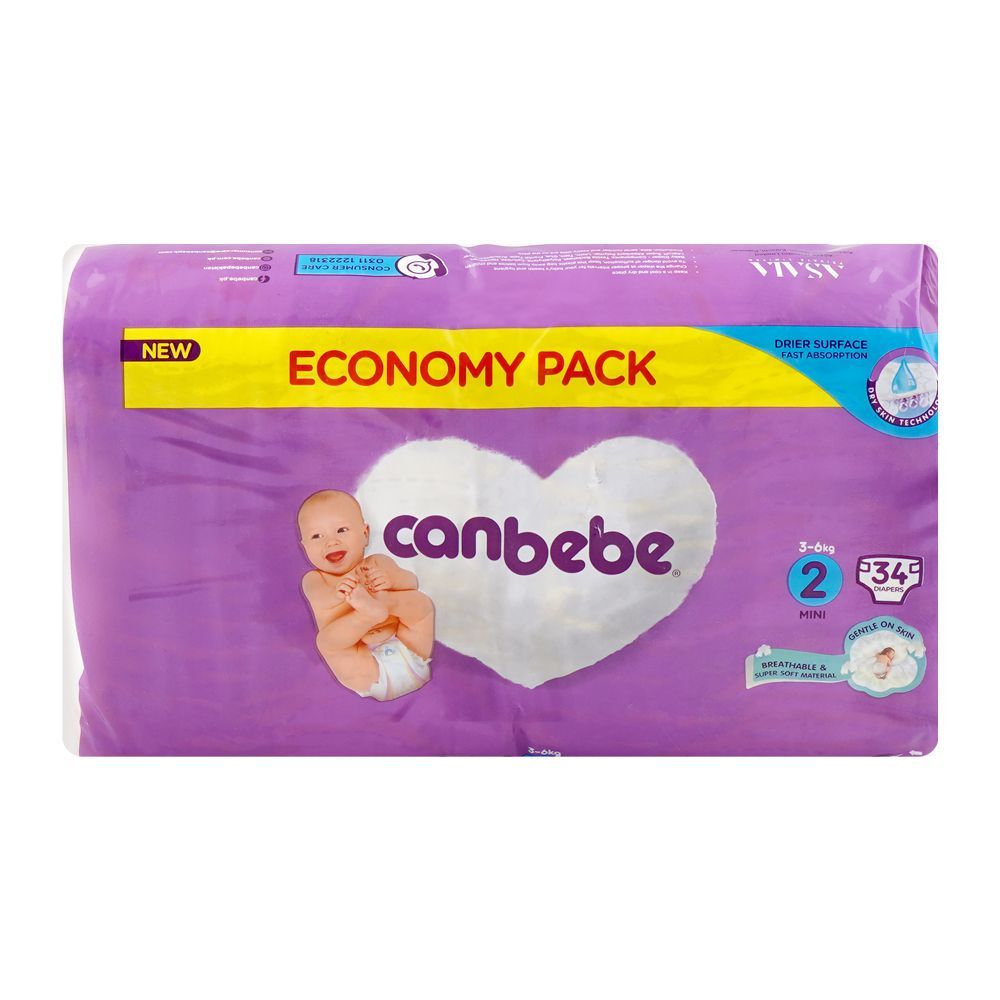 Canbebe Diapers Economy Pack, Mini No.2, 3-6KG, 34-Pack - Image 2