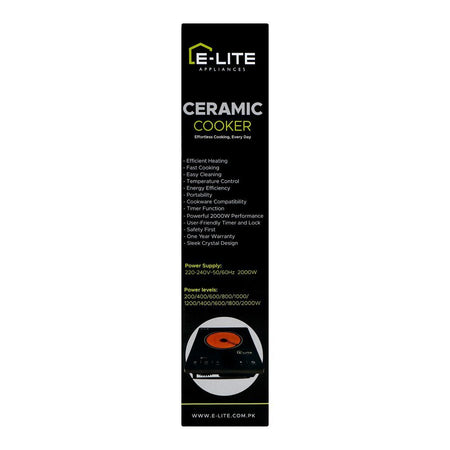 E-Lite Ceramic Cooker Hot Plate, 2000W, 220-240V, ECC-006 - Image 3