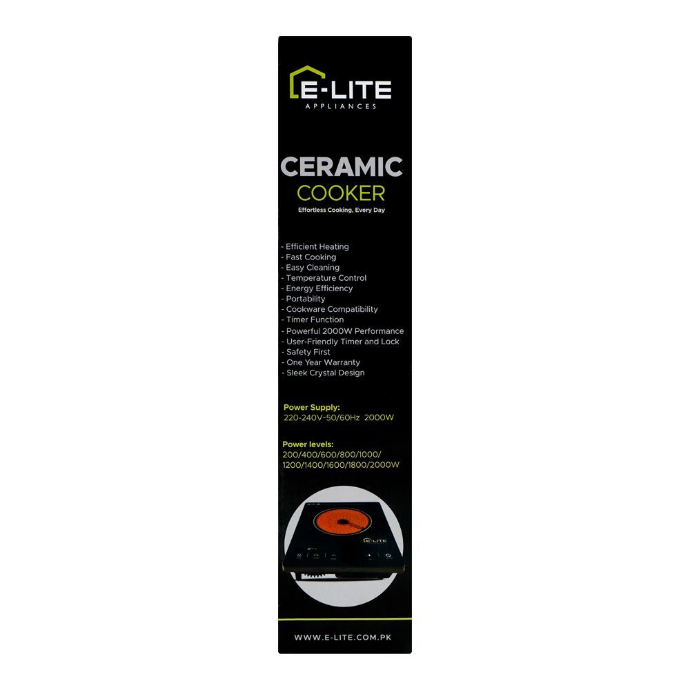 E-Lite Ceramic Cooker Hot Plate, 2000W, 220-240V, ECC-006 - Image 3