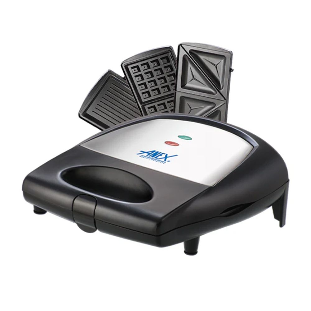 Anex Deluxe 3-In-1 Sandwich Maker, 700-800W, 220-240V, Black AG-2138 - Main Image