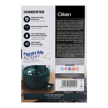 Clickon Humidifier, 3 Liters Water Tank Capacity, 28W, 220-240V, Ck-4049 - Image 7