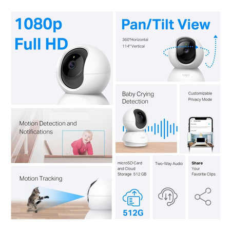 TP-LINK Pan Tilt Home Wi-Fi Security Camera, 1080p Resolution, Night Vision, Tapo C200C - Image 2