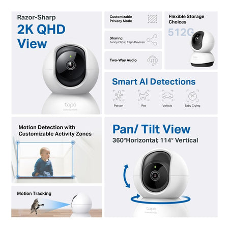 TP-LINK Pan Tilt AI Home Wi-Fi Security Camera, 2K 4MP QHD Resolution, Night Vision, TAPO C220 - Image 2