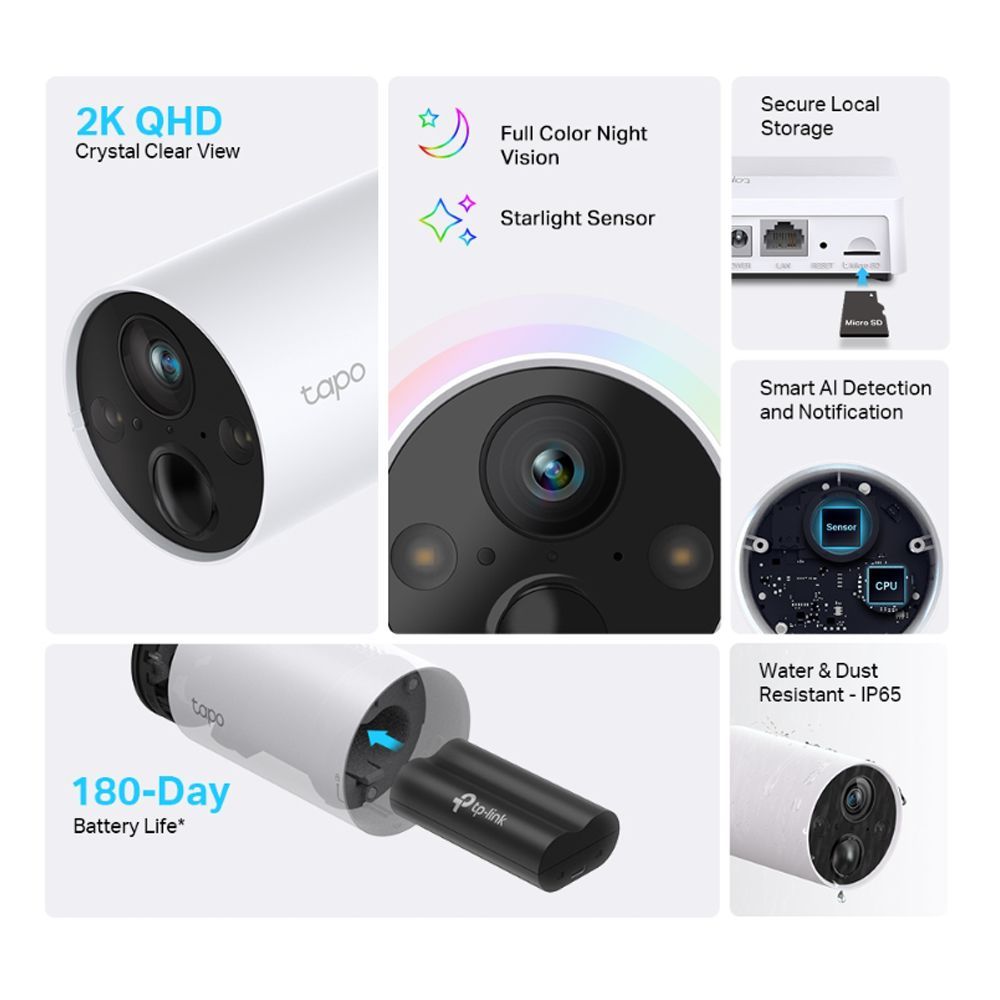 TP-LINK Smart Wire Free Security Camera System, 2K QHD Resolution, Night Vision, IP65 Water & Dust Resistant, Motion Detection, Tapo C420S2, 2-Pack - Image 2