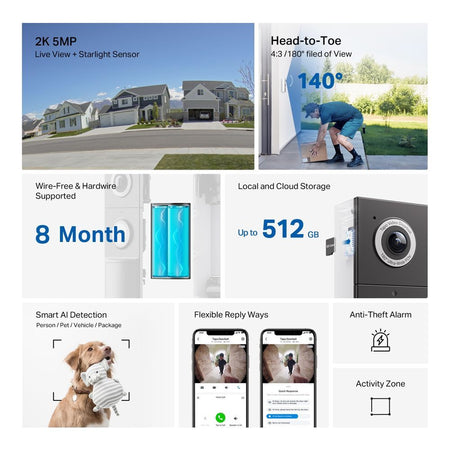 TP-LINK Tapo Video Doorbell Camera, 2K 5MP Resolution, Night Vision, Tapo D235 - Image 3