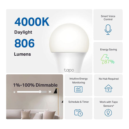 TP-LINK Smart WiFi Light Bulb Daylight & Dimmable, 7.0W, Tapo L520E - Image 2
