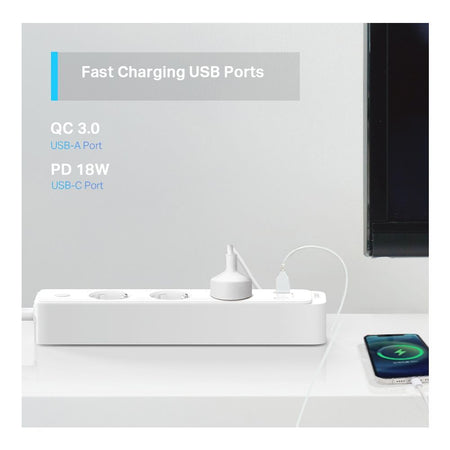 TP-LINK Smart Wi-Fi Power Strip, 3 X Smart Outlets + 2 X USB-A Port + 1 X USB-C, 2300W, 18W Fast Charging, Tapo P300 - Image 3
