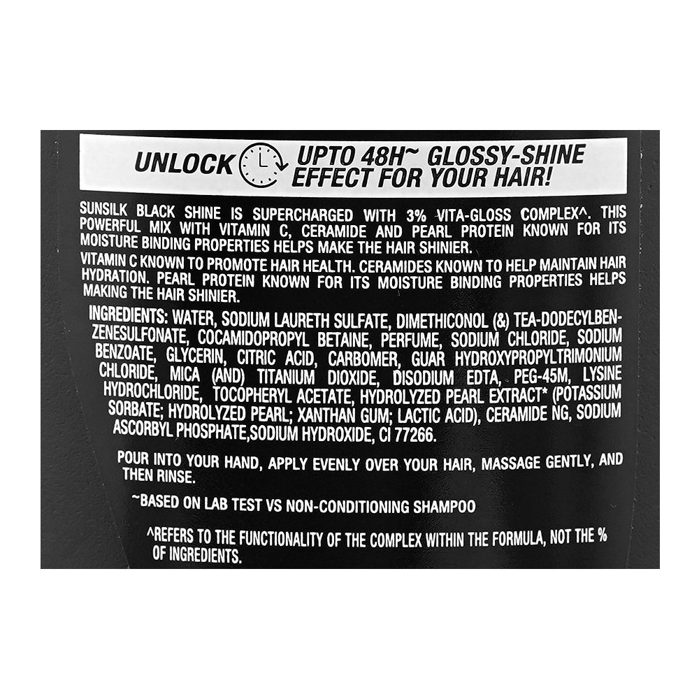 Sunsilk Black Shine Vita-Gloss Complex 3% Shampoo, Vitamin C, Lactic Acid, For Glossy Hair, 650ml - Image 4