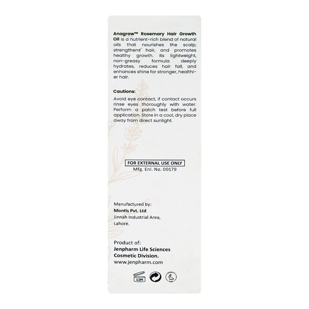 Jen Pharm Anagrow Rosemary Hair Growth Oil, Coconut Oil + Tea Tree Oil + Jojoba Oil, For Hair Growth, 100ml - Image 3
