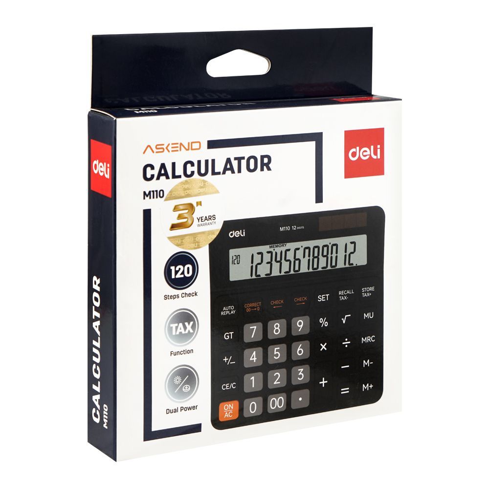 Deli Askend Calculator, 12 Digits, Black, EM110 - Main Image