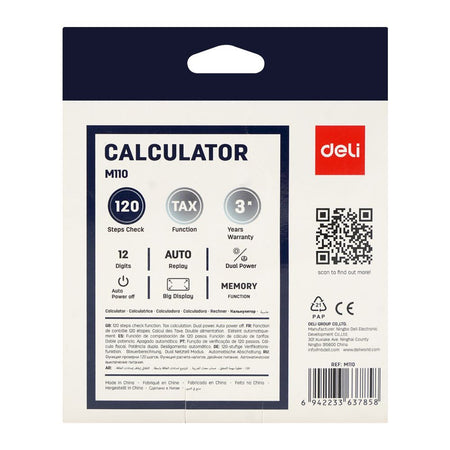 Deli Askend Calculator, 12 Digits, Black, EM110 - Image 2