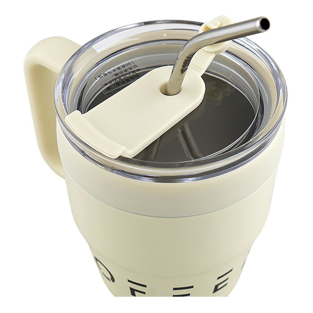 AJF Korean Insulated Stainless-Steel Coffee Mug With Straw, 460ml, Off White - Image 3