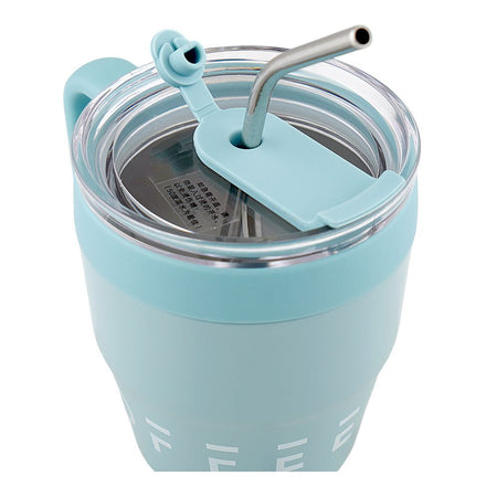 AJF Korean Insulated Stainless-Steel Coffee Mug With Straw, 460ml, Blue - Image 3
