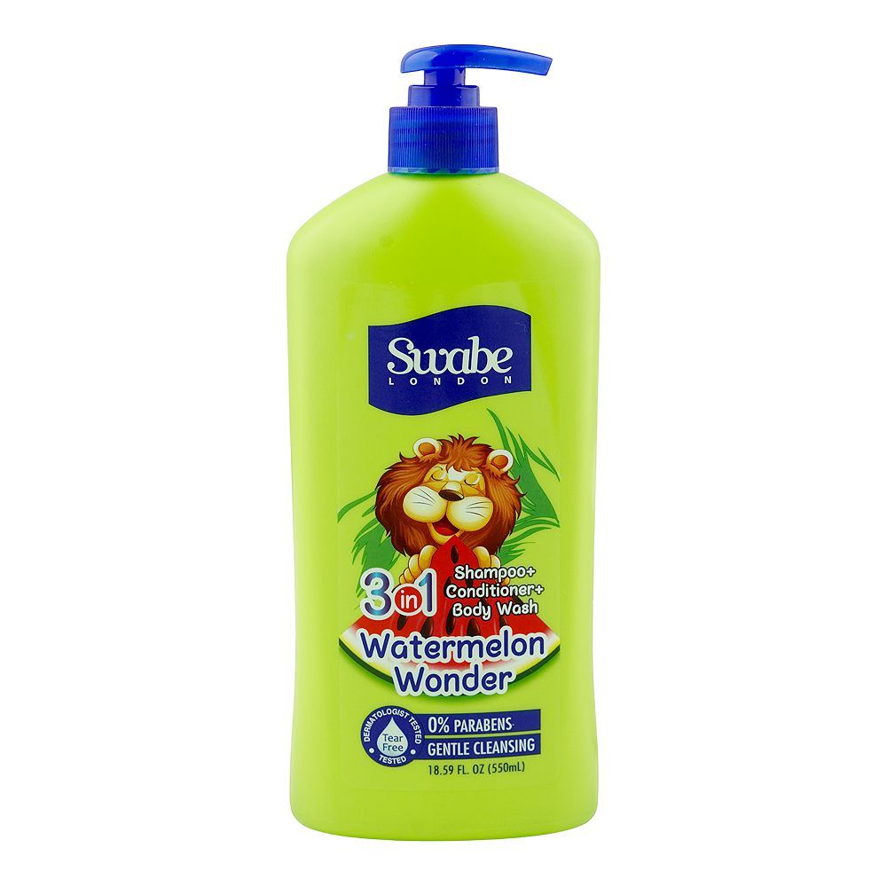 Swabe London Watermelon Wonder 3-In-1 Shampoo + Conditioner + Body Wash, Paraben & Tear Free, 550ml - Main Image