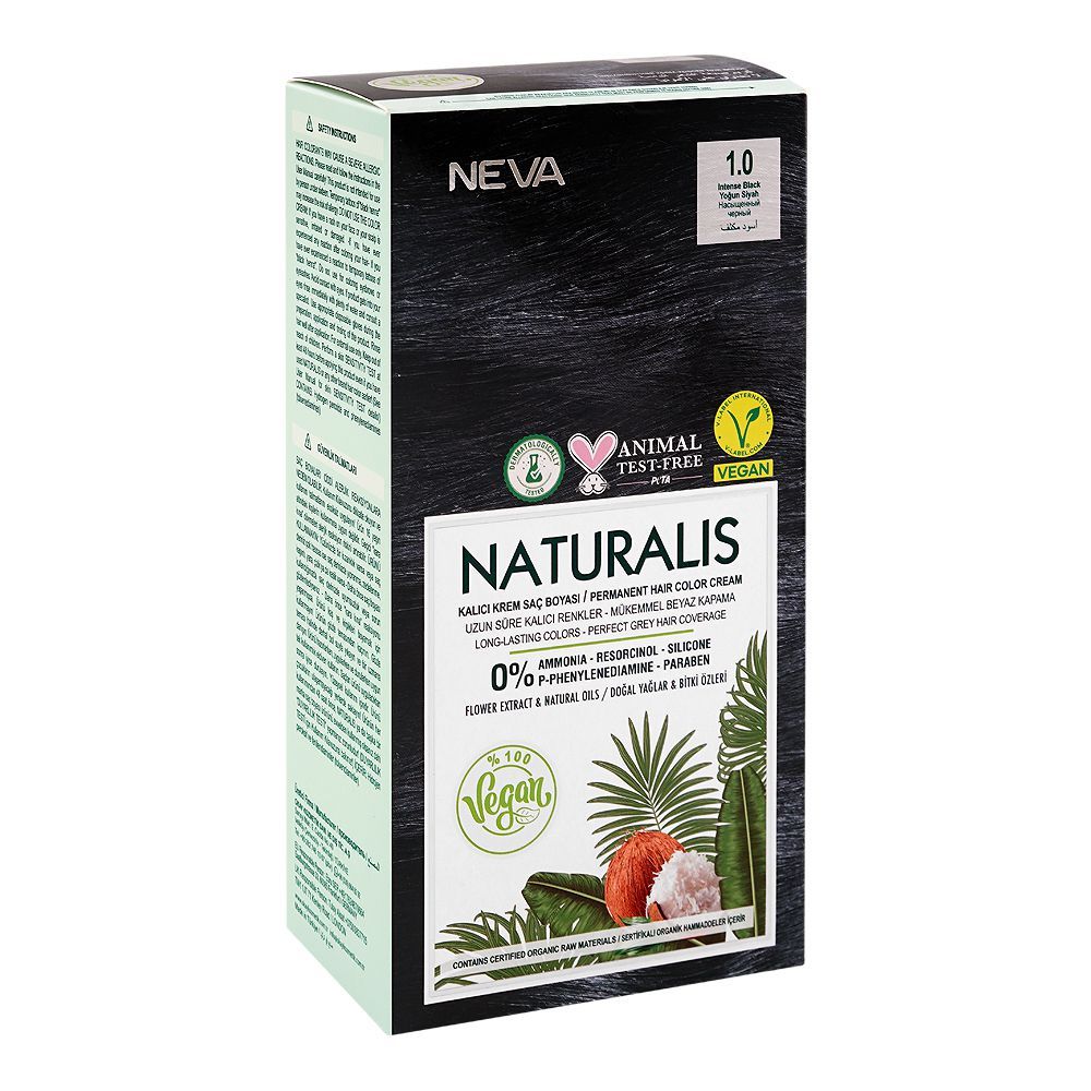 Neva Naturalis Hair Colour Kit, Vegan, Paraben, Ammonia & Silicone Free, 1.0 Intense Black, 60ml - Main Image