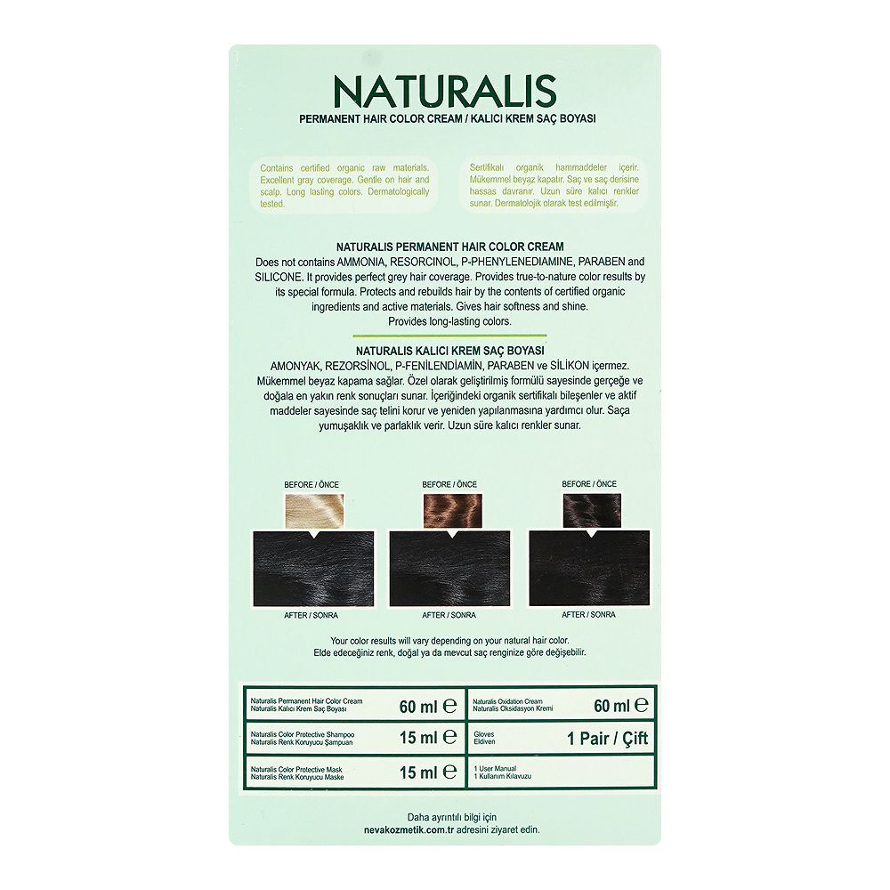Neva Naturalis Hair Colour Kit, Vegan, Paraben, Ammonia & Silicone Free, 1.0 Intense Black, 60ml - Image 2
