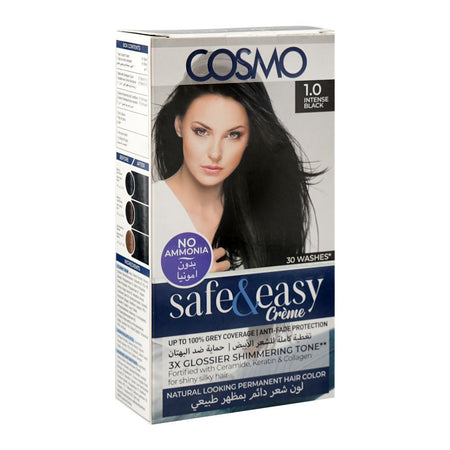 Cosmo No Ammonia Safe & Easy Creme Hair Colour, 1.0 Intense Black - Main Image
