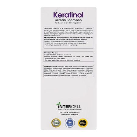 Cellcense Keratinol Keratin Shampoo, Coco Betaine, Sodium Chloride, For Dry & Damaged Hair, 200ml - Image 2