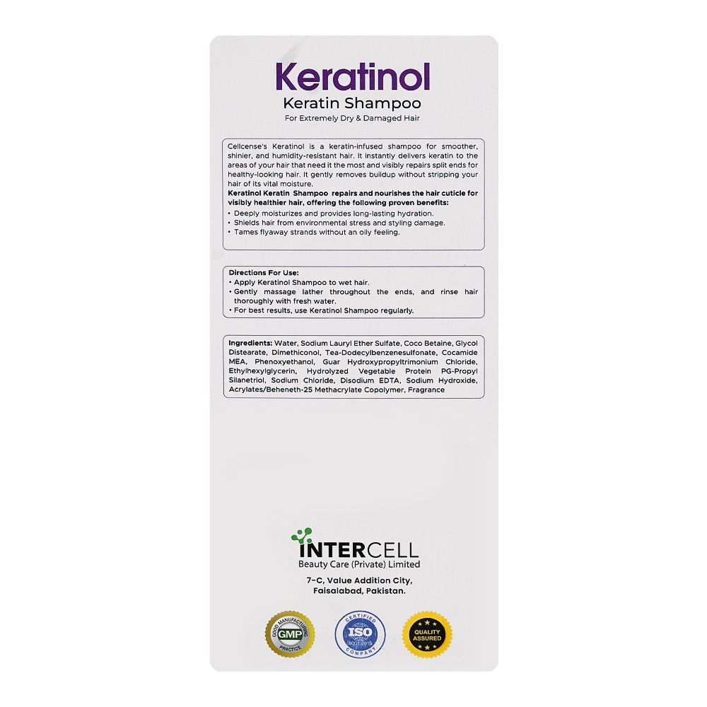 Cellcense Keratinol Keratin Shampoo, Coco Betaine, Sodium Chloride, For Dry & Damaged Hair, 200ml - Image 2
