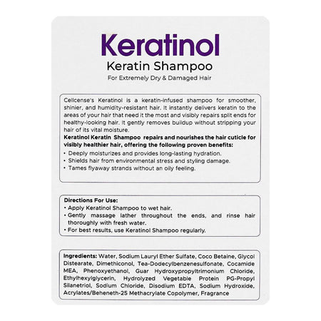 Cellcense Keratinol Keratin Shampoo, Coco Betaine, Sodium Chloride, For Dry & Damaged Hair, 200ml - Image 3