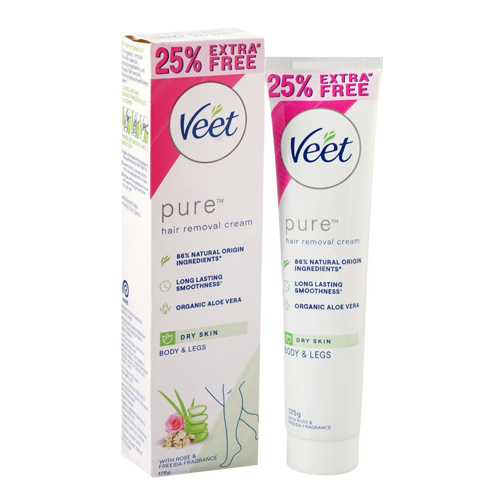 Veet Pure Rose & Freesia Fragrance Dry Skin Hair Removal Cream, 125g, 25% Extra Free - Main Image