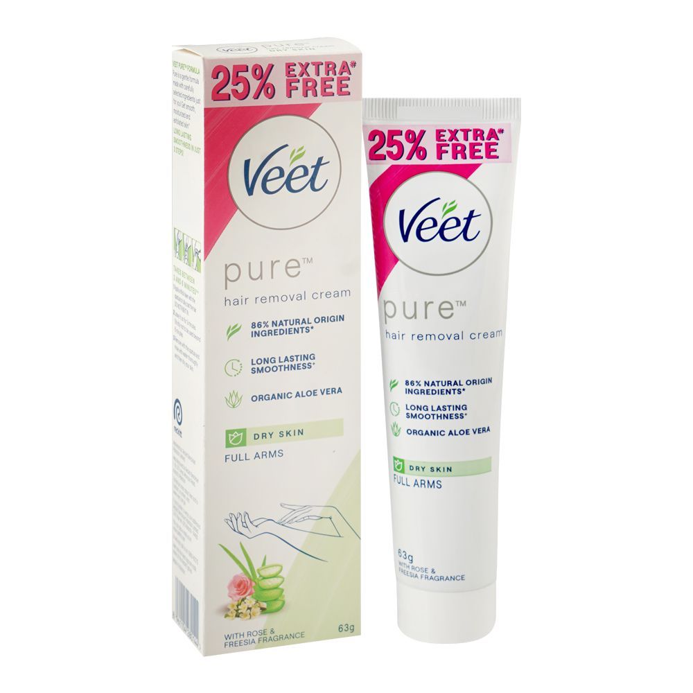 Veet Pure Rose & Freesia Fragrance Dry Skin Hair Removal Cream, 63g, 25% Extra Free - Main Image